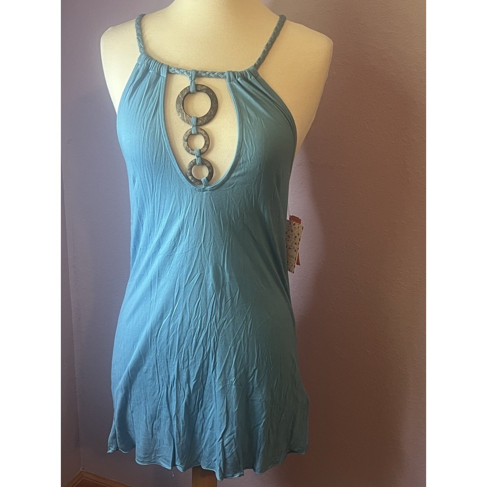 Free People Teal Wood Rings Boho Summer Braided Halter Top New with Tags Size XS